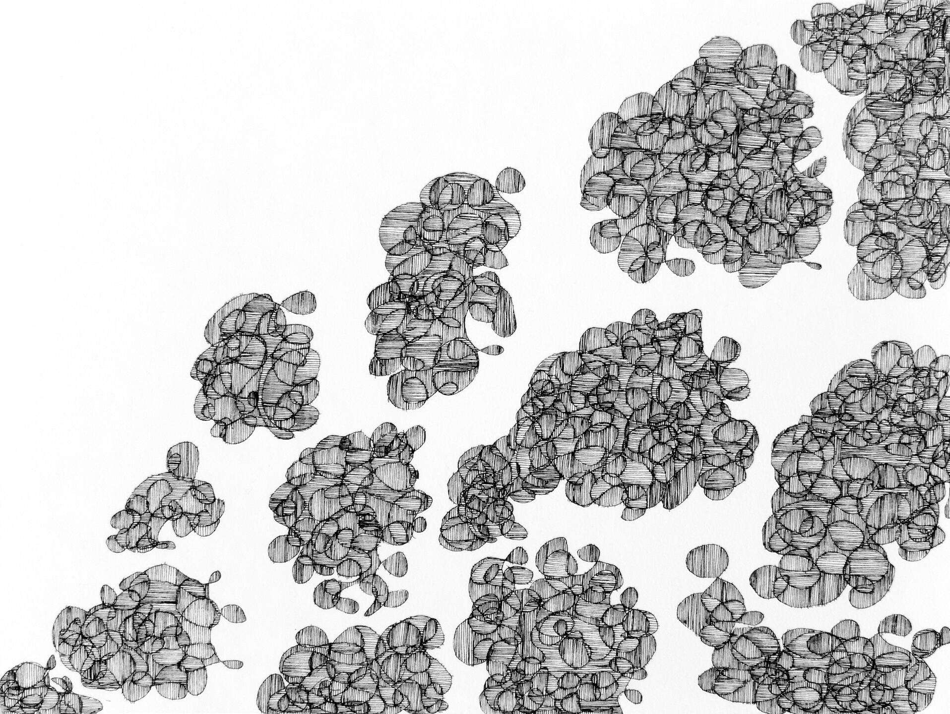 Enjambre. Tinta sobre papel de algodón. 28 × 34 cm. 2022. (Para venta personalizada llamar al 55 25 00 11 18).