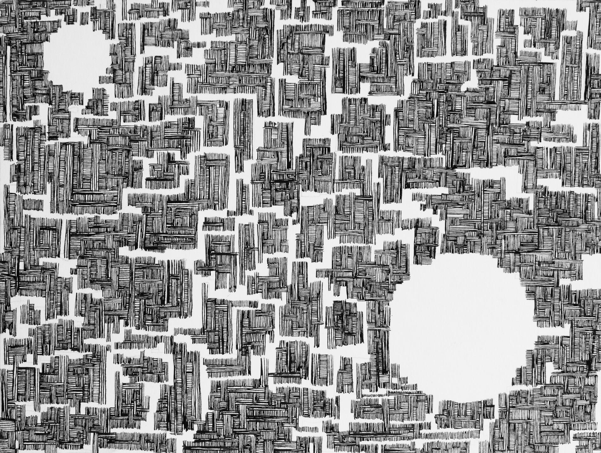 Surco y encuentro. Tinta sobre papel de algodón. 28 × 34 cm. 2022. (Para venta personalizada llamar al 55 25 00 11 18).